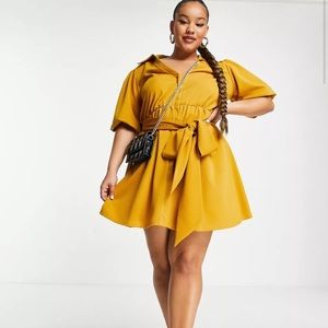 ASOS Curve belted mini shirt dress in mustard